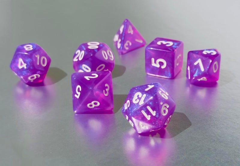 vvpesca Purple DND Dice Set of 7 – Polyhedral Dice Set for TTRPGs,Dungeons and Dragons,Role Playing Games and Other Table Games– D20 System Dice (Sequin Purple) - Image 3